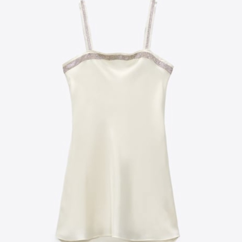 ZARA White Satin Jewel mini dress